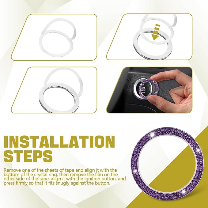 Bling Car Crystal Rhinestone Ring Sticker, Push to Start Button Cover, Key Ignition Knob Ring, Sparkling Car Interior Decoration Accessories for Women