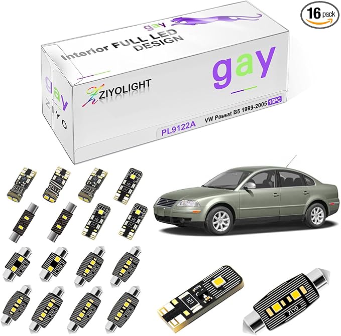 PL9122A Replacement for Volkswagen Passat B5 1999-2005 LED Interior Light kit, 6000K White LED Dome Light Bulbs Accessories Package Upgrade (15 Bulbs)
