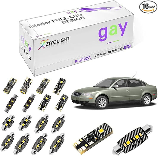PL9122A Replacement for Volkswagen Passat B5 1999-2005 LED Interior Light kit, 6000K White LED Dome Light Bulbs Accessories Package Upgrade (15 Bulbs)