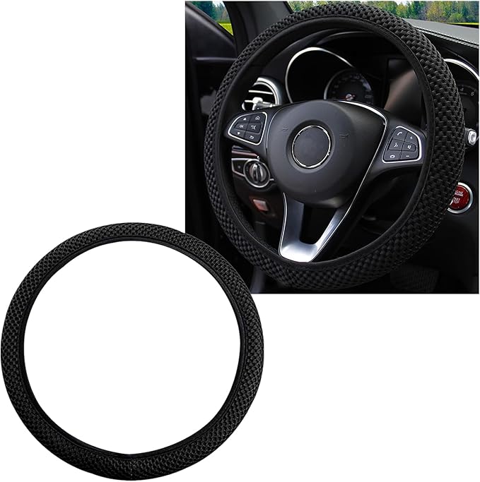 Yourkar Elastic Steering Wheel Cover, 15"×15" Comfy Breathable Stretch Steering Wheel Protector, Ice-Silk Cloth Polyester Steering Wheel Cover for Men Women, Car Accessories (Black)