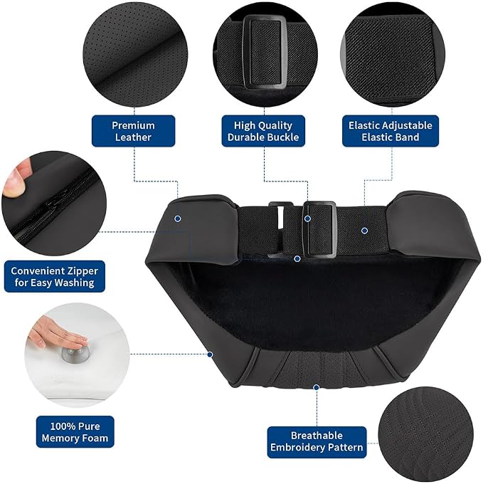 Car Headrest Memory Foam Neck Pillow for Driving with Leather Cover Soft Comfortable Seat Head Pillow Cushion for Most Cars SUV Sedan Home Office Black (2PC)