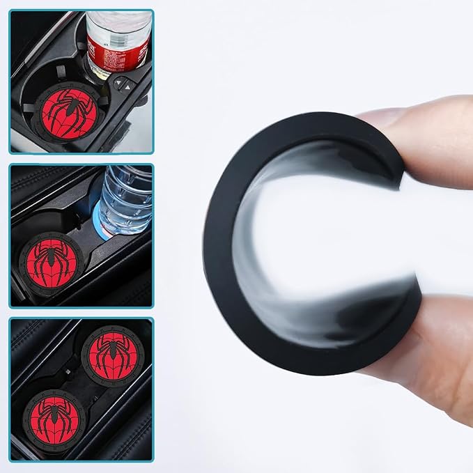 2Pcs Car Cup Holder Coasters for Spider Marvel Fans, Silicone Non-Slip Drink Mats, Cup Mats for Car Interior Accessories, Universal Anti-Spill Coaster Insert