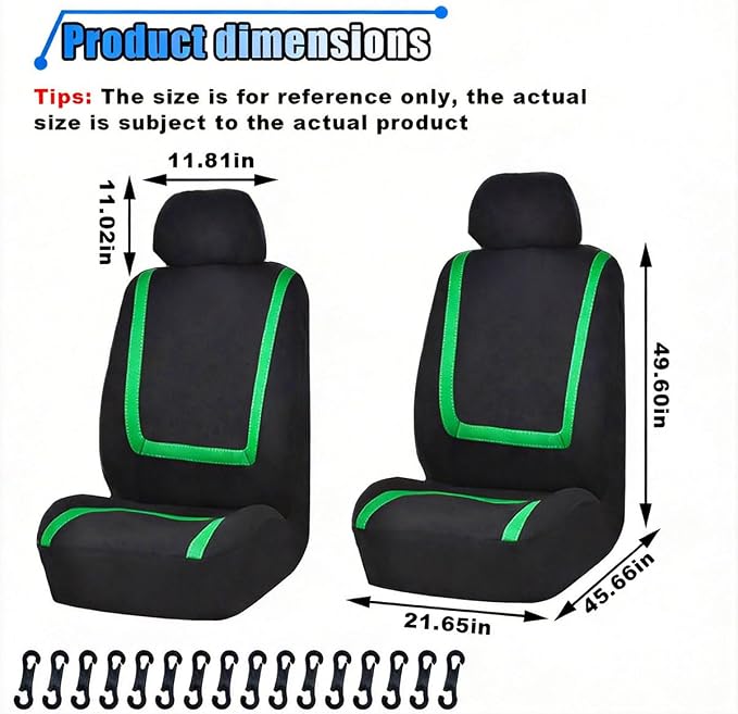 LAINLOY 2 Pack Car Seat Covers, Breathable Seat Protectors, Anti-Slip Driver Seat Cover, Comfortable Front Seat Cover Set Universal Fit for Truck, SUV, Sedan, Airbag Compatible (Black&Green)
