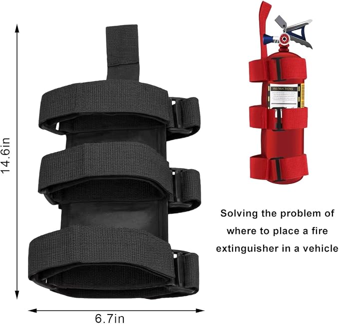 Ohleats Roll Bar Fire Extinguisher Holder, Adjustable Fire Extinguisher Mount Strap with American Flag Pattern, Car Accessories Fixed Belt for Wrangler JK JKU TJ CJ (No Pattern, Black, 1 PCS)