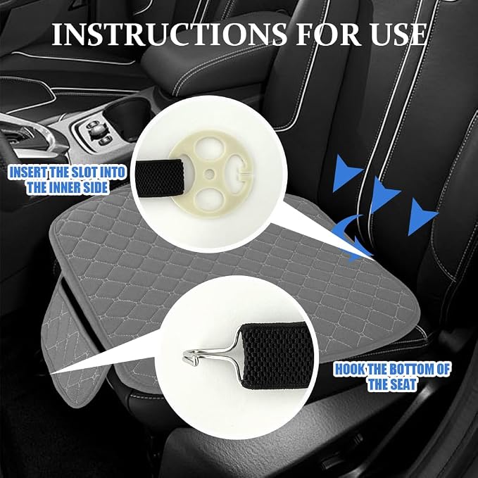 Leather Front Car Seat Cover, Anti-Slip Car Seat Bottom Covers, Full Wrapped Bottom Seat Protectors with Storage Pocket, Universal Comfortable Seat Cushion Fit Vehicles SUVs Trucks (K2-Gray)