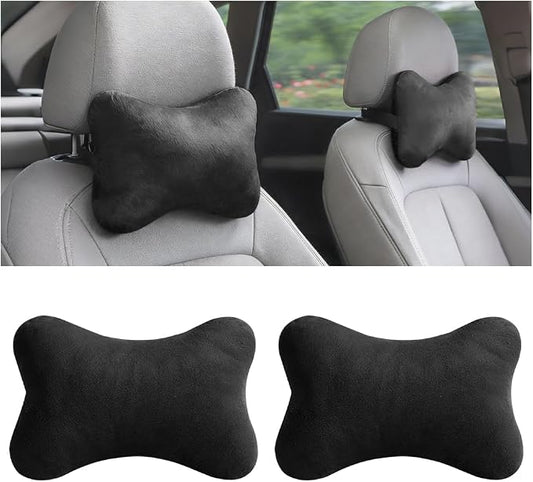 2PCS Car Neck Pillow, Soft Comfortable Vehicle Seat Neck Support Pillow Cushion for Relief Driving Fatigue, Breathable Auto Interior Headrest Neck Rest Pad, Universal for Vehicles (Black)