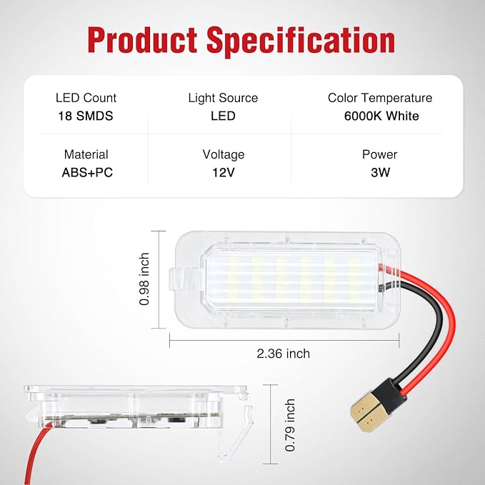 Nilight License Plate Lights Compatible with 2011-2023 Ford Explorer | Compatible with 2011-2023 Ford Explorer etc., 18-SMD 6000K LEDs, IP67 waterproof, plug-and-play OEM replacement.