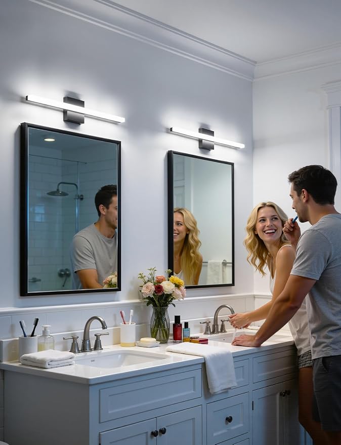 Combuh 24 Inch Black Vanity Lights for Bathroom Mirror Lighting Fixtures Gentle, 14W Modern Long Linear Restroom Wall Lamps Bar LED Lampara para Baño sobre Espejo Cool White 6000K