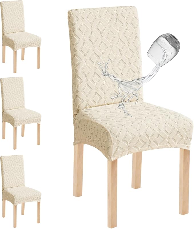 Genina Waterproof Chair Covers for Dining Room Set of 4, Removable Washable Chair Slipcover Protectors, Large Beige