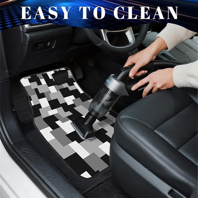 White Grey Black Car Floor Mats Blocky Abstract Retro Pixel Carpet Front Rear Carpets Mat Decorative Car Floor Carpets Non-Slip Auto Car Accessories Universal Fit Car Accessories for Truck