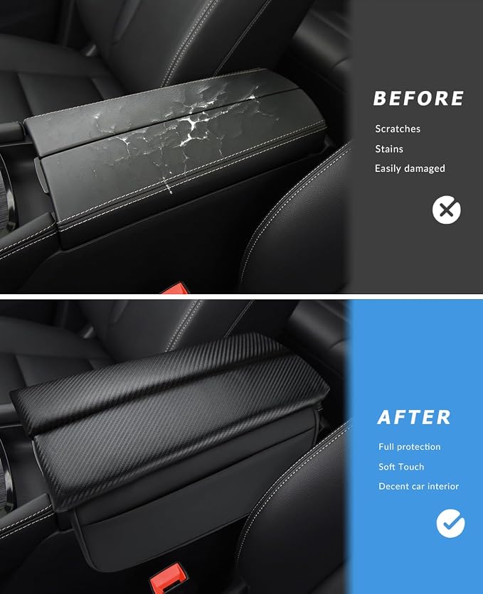 INTGET Car Center Console Armrest Cover for Nissan Rogue Accessories 2021-2026 2022 2023 2024 2025 Leather Arm Rest Box Lid Middle Console Seat Cover Protector (Carbon Fiber Cushion, 2021-2024)