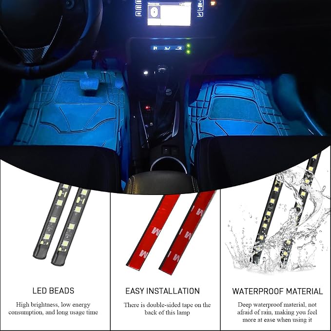 Car LED Strip Light, Car Interior Light, 12V 24 LED Under Dash Atmosphere Lights with Cigarette Lighter Port, Auto Atmosphere Under Dash Lighting Kit for Vehicles (Ice Blue, Cigarette Lighter)