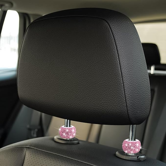 4PCS Bling Car Headrest Collars, Crystal Rhinestone Vehicle Head Rest Collars Decorative Rings, Diamond Automotive Seat Interior Charms Accessories, Universal for SUV, Sedan, Truck (Pink)