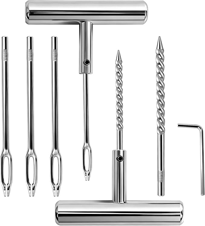 Tire Repair Puncture Tool Kit Heavy Duty Stanless Steel T-Handle Tire Repair Tool-7pcs