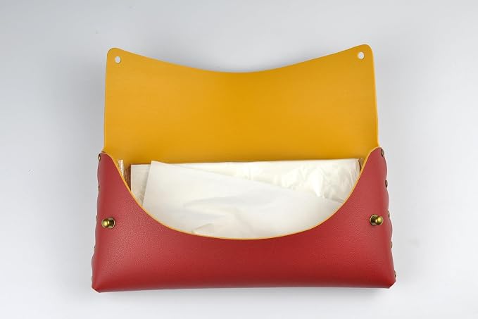Car Tissue Holder, Tissue Case for Sun Visor, PU Leather Backseat Napkin Holder with Clips (Red)