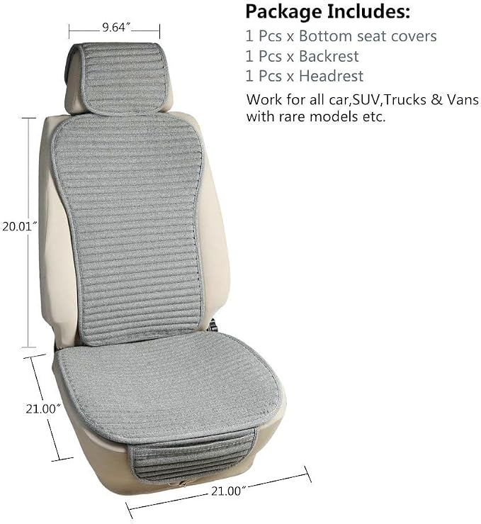 Suninbox Car Seat Covers Buckwheat Hull Universal Car Seat Covers,Bottom Seat Covers for Cars,Truck Seat Covers,Car Seat Cushion Protector Mats Pad,Gray Front Seat