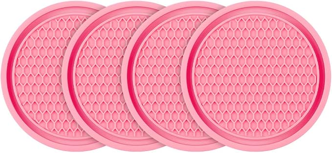 4 Pack Car Cup Holder Coaster, 2.75 Inch Diameter Non-Slip Universal Insert Coaster, Durable, Suitable for Most Car Interior, Car Accessory for Women and Men (Rose Red)