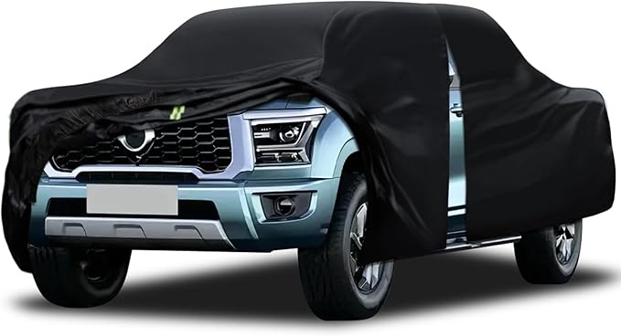 Truck Cover Waterproof All Weather, 6 Layers Pickup Cover with Zipper & Cotton Fit for Toyota Tacoma, Dodge Dakota, Nissan Titan See Size Chart (T2 Fit Truck Length Up to 230 inch)