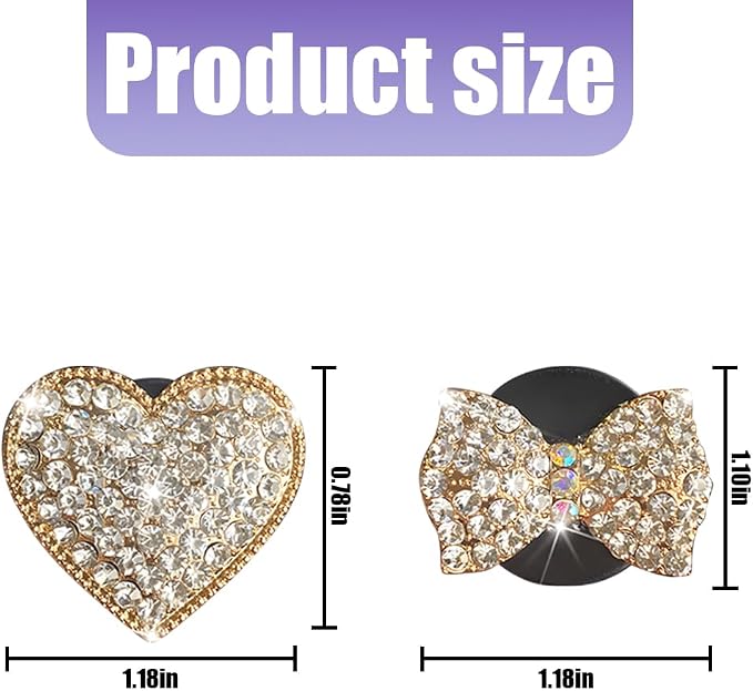 Bling Car Air Vent Clip, 2PCS Crystal Rhinestone Diamond Automotive Heart Shape Clip Charm, Cute Sparkling Vehicle Interior Decoration Accessories, Universal for SUV Sedan Trucks (Gold)