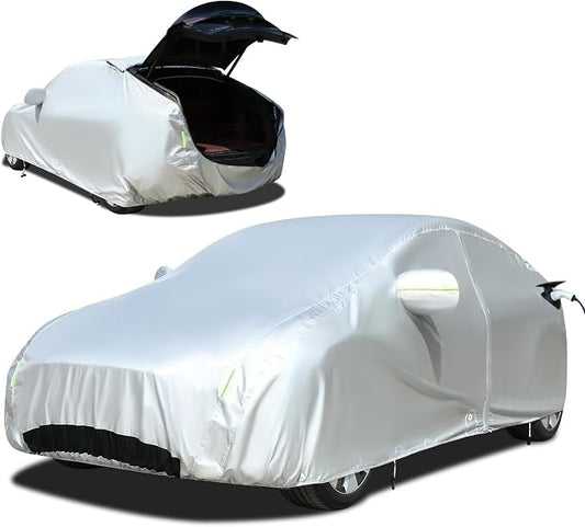 Tecoom Fit for Tesla Model Y Car Cover Waterproof All Weather, Model Y Cover Fit for 2020-2023 Tesla Model Y with Ventilated Mesh, Charge Port Opening, Fleece Lining, Trunk Opening, Zipper Door
