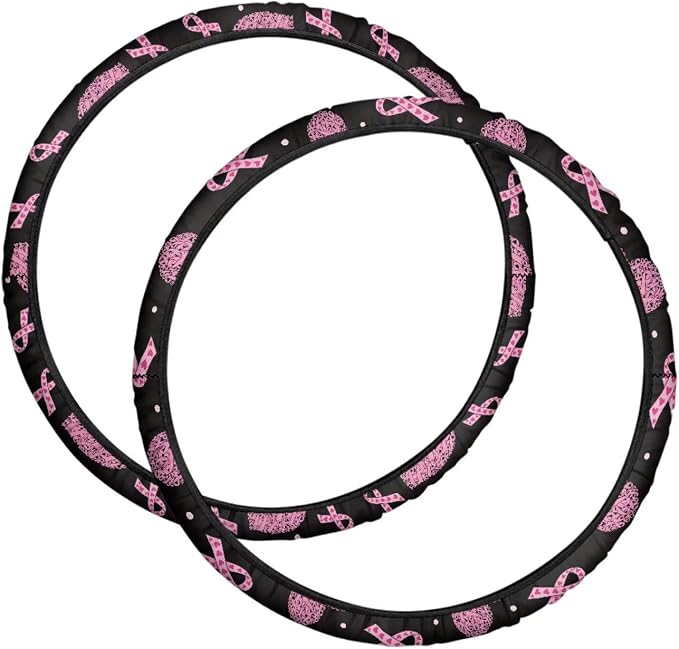 Wheelchair Wheel Covers 24 Inch 2 Pairs Breast Cancer Awareness | Heart Pink Ribbon, Made of Neoprene Outer with Anti-Slip Lining, Protects Floors, Wheelchair Gift for Seniors