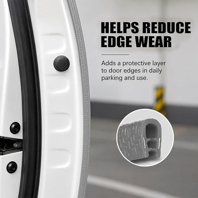 16.4 Ft Rubber Car Door Edge Guards, U Shape Edge Trim, Gray | Flexible profile, cut to fit, parking ding shield, push on setup, fits most sedans SUVs trucks, automotive accessories