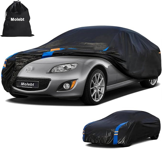 Car Cover Waterproof All Weather for Automobiles, Full Exterior Covers for Sedan & Coupe (up to 165 inch) Universal Fit for Mazda MX5, BMW Z3, Honda S2000 etc. Rain Winter Sun Snow Protection
