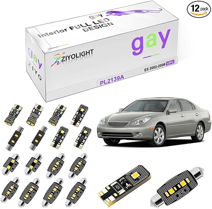 LED Interior Light kit for Lexus ES300 ES330 2002-2006 Dome Light Bulbs Replacement Package, 6000K Xenon White LED Lights Accessories Upgrade (12 Bulbs)
