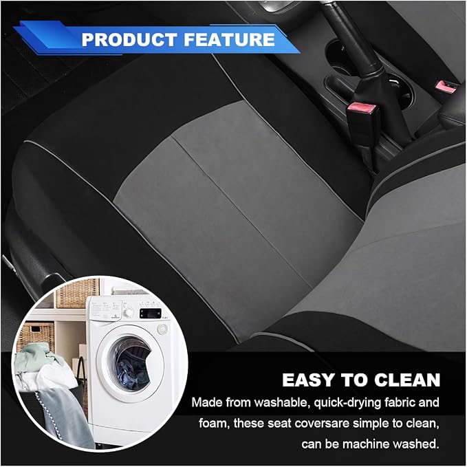 ZIMISI 4PCS Car Front Seat Covers, Comfort Breathable Vehicle Seat Protector Cover, Universal Automotive Interior Accessories for Car, SUV, Truck (Grey/Black)