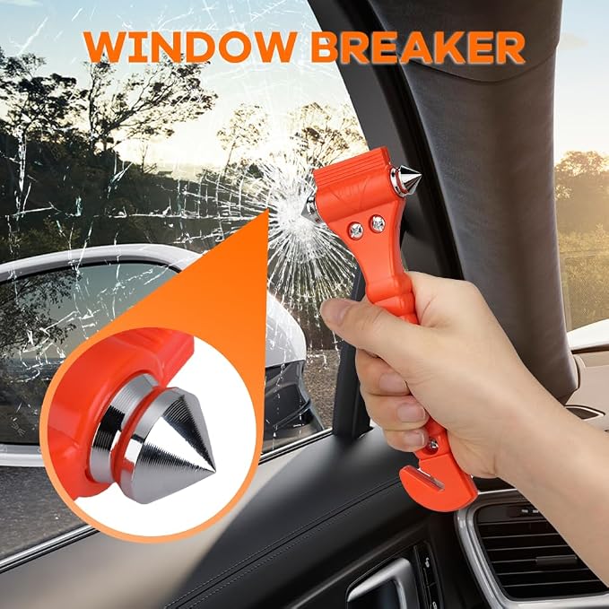 SINSEN Car Safety Hammer, Window Glass Hammer Breaker and Seat Belt Cutter Emergency Escape Tool Auto Car Escape 2-in-1 for Family Rescue & Automotive Escape Tools, Reflective Tape, Set of 4 (T-04)