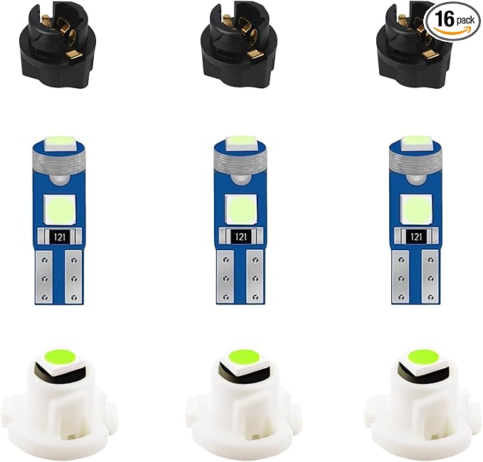 16 Pieces Interior Gauge Cluster Bulb +AC Climate Control HVAC LED Lights Kit with Sockets, Crisp Ice Blue Interior Upgrade, Fits Jeep Wrangler TJ 1997-2006