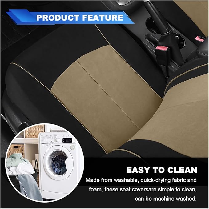 ZIMISI 4PCS Car Front Seat Covers, Comfort Breathable Vehicle Seat Protector Cover, Universal Automotive Interior Accessories for Car, SUV, Truck (Beige)