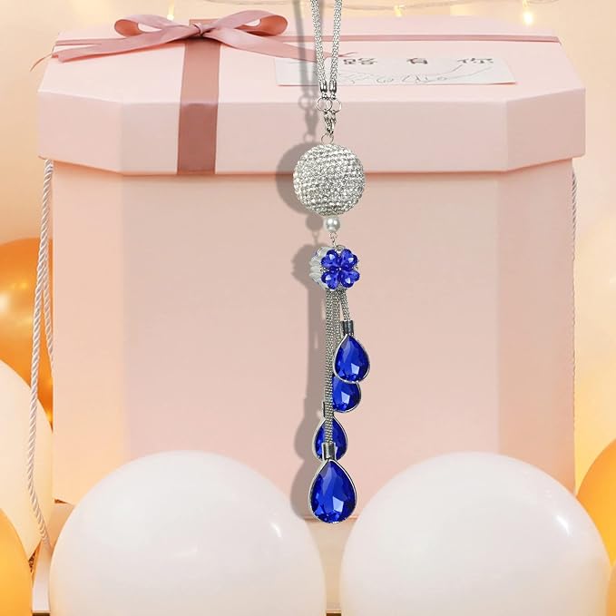 Bling Car Accessories for Women and Man,Cute Car Decor for Women,Lucky Crystal Sun Catcher Ornament,Rear View Mirror Crystal Ball Charm Decor (30 mm Clear)(Deep Blue)