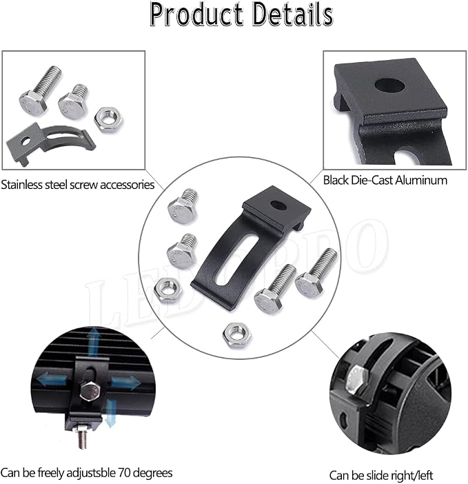 LED Light Bar Mounting Bracket - Mounting Brackets Universal Adjustable Slide Mounted Base for Work Light Bar LED Pod (Pack of 2)