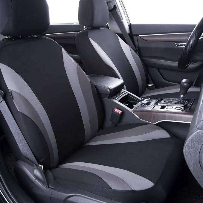 CAR PASS Line Rider Sporty Cloth 11PCS Universal Fit Car Seat Cover -100% Breathable with 5mm Composite Sponge Inside,Airbag Compatible,3zipper Bench(Full Set, Black and Gray)