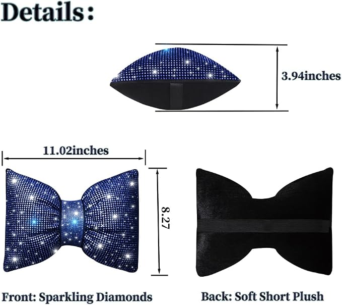 Automotive Headrest Cushion Colorful Bowknot Car Headrest Pillow Bling Bling Rhinestones and Crystal Support Black Bling Auto Accessories Driver Neck Support Blue 2Pcs