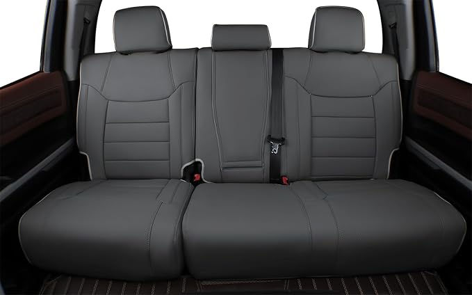 EKR Tacoma Seat Covers Custom Fit for Toyota Tacoma 2016 2017 2018 2019 2020 2021 2022 2023 Double Cab/Crew Cab -Truck Seat Covers for Car Full Set,Faux Leather(Gray)