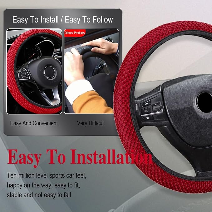 HAOBO Elastic Stretch Steering Wheel Cover, 15 Inch Automotive Steering Wheel Cover, Comfy Breathable Stretch Steering Wheel Protector, Ice-Silk Cloth Polyester Steering Wheel Cover for Men Women