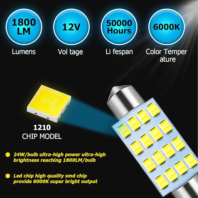 BESULEN 70 Pcs LED Car Bulb Kit, Auto Interior Lights, Dome Light 31mm 36 mm 41 mm T10 Bulbs, Super Bright Festoon Bulb Set, Vehicle Indoor Map Dome Trunk Cargo Door Courtesy License Plate Light