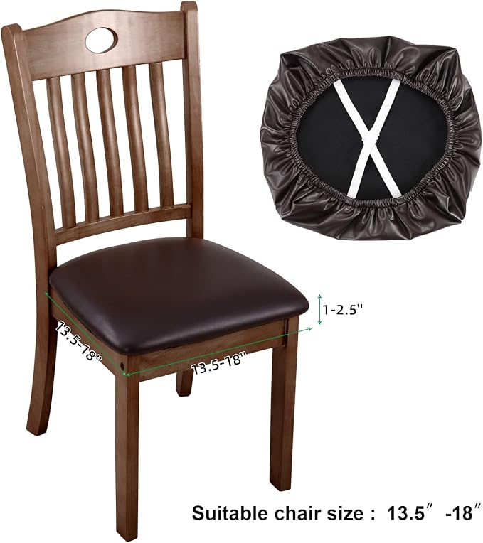 Fuloon Dining Chair Seat Covers 4 PCS, Solid Pu Leather Waterproof Seat Cushion Cover Oilproof Stretch Dining Chair Protctor Slipcover (Pu Dark Brown)