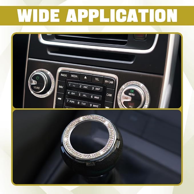 Car Bling Crystal Rhinestone Engine Start Ring Decals, Push to Start Button Cover, Key Ignition & Knob Bling Ring, Key Ignition Knob Bling Ring, Bling Car Accessories for Women
