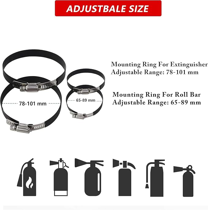 Aluminum Quick Release Fire Extinguisher Mount for 1-10LB Extinguisher | Fit Most Vehicle, Adjustable Roll Bar Holder Compatible with Jeep Wrangler TJ/JK/JL/JKU, Polaris RZR UTV SXS Can-Am X3,Silver