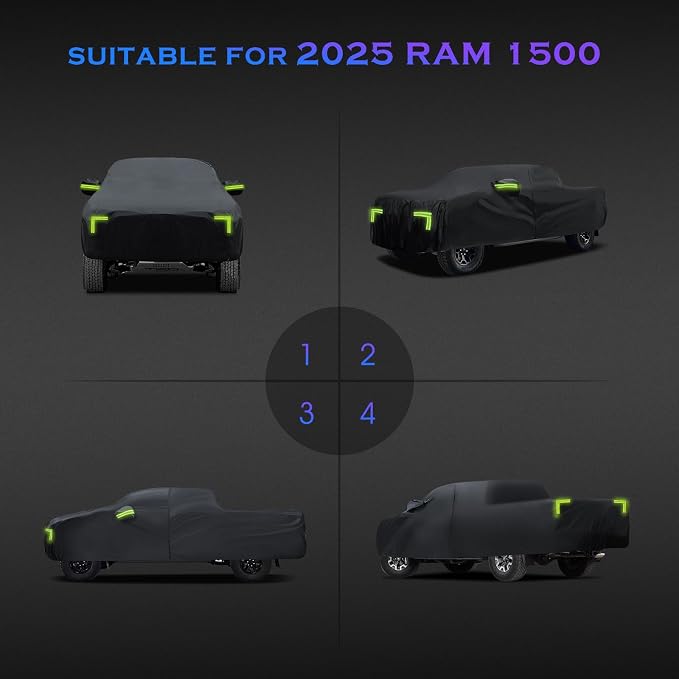 Pickup Truck Cover Custom Fit for Ram 1500 2009-2026, 6 Layers Car Cover Waterproof All Weather for Automobiles,Outdoor Full Exterior Cover,Rain, Sun, Wind Protection,Black