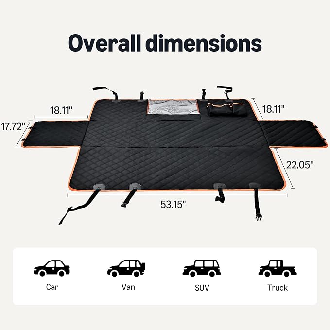 Amazon Basics Dog Car Seat Cover for Back Seat, Scratch-Resistant Nonslip Hammock with Side Flaps and Seatbelt Openings for Cars, SUVs, and Trucks, Black