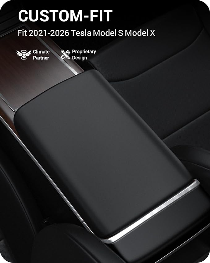 BASENOR Tesla Model S Model X Center Console Cover Non-Slip TPE Armrest Cover [No Logo] Protector Armrest [Proprietary Design] 2021-2026 Tesla Interior Accessories Black