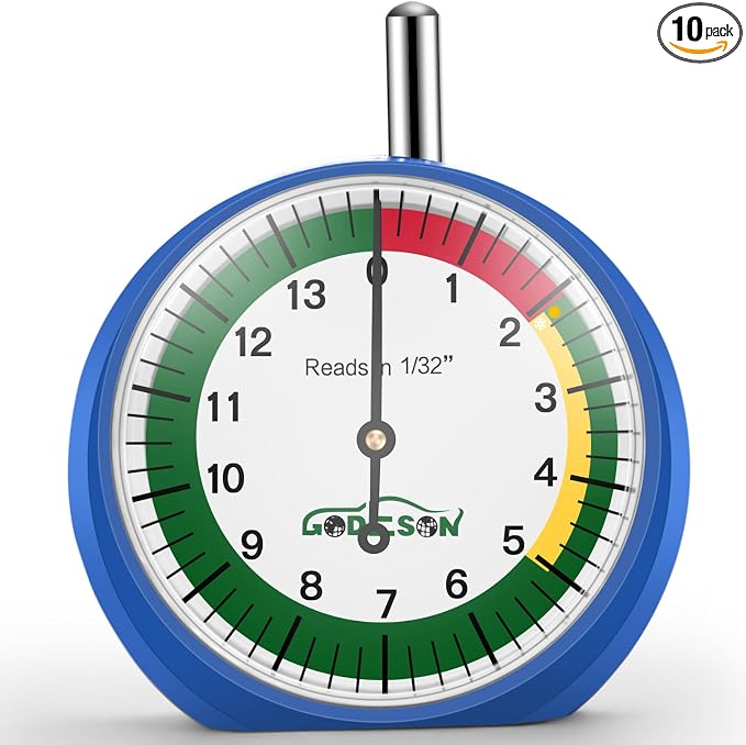GODESON Tire Tread Depth Gauge, Dial Type Professional for Motorcycle, Car, Truck and Bus, Easy Reading in 32nds (Pack of 10)