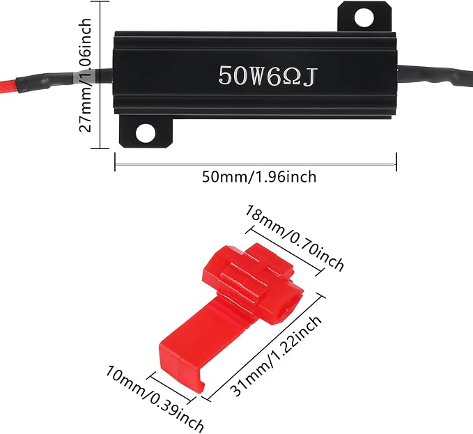 4Pcs 50W 6Ohm Load Resistor Turn Signal Blink LED Fix Fast Flash Error Code Flickering Automotive Replacement Resistors for LED Lights Indicator Controllers Bulb Headlights Tail Light License Plate