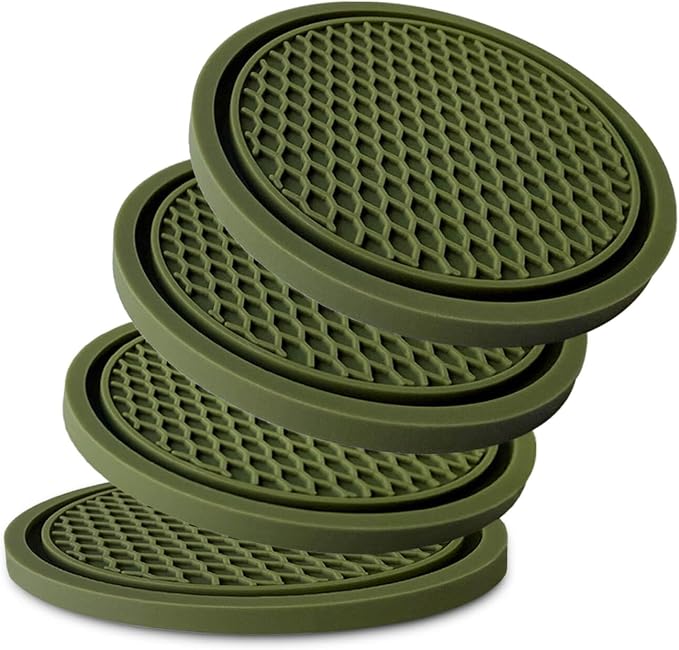 Car Cup Holder Coaster 4 Pack - Non Slip & Shockproof,Flexible PVC Rubber Insert for Car/Truck/SUV/VAN (2.75"x0.2") Universal Fit Auto Cup Holders Accessories for Women and Man (Blackish Green)