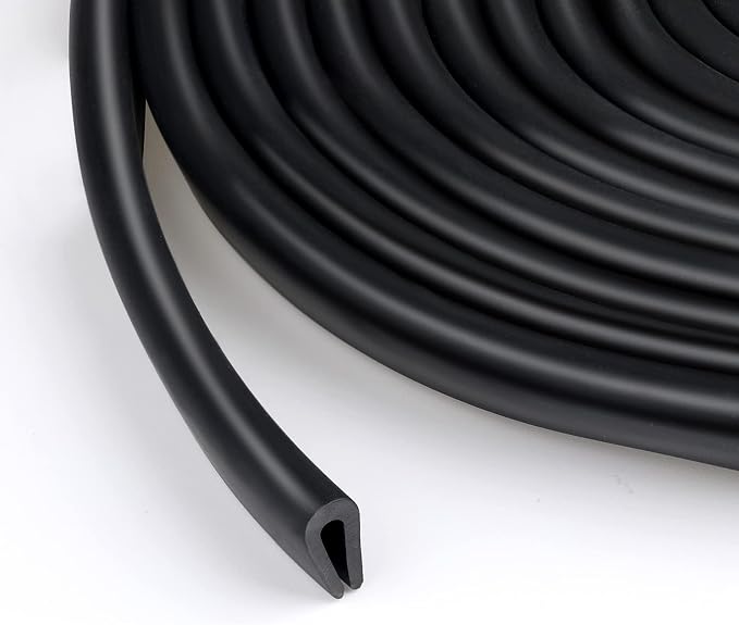 Rubber U Channel Edge Trim, Door Seal Strip, Fits Edge up to 1/16 Inch (1. 6mm) U Shape Weather Stripping(100 Feet,Black)