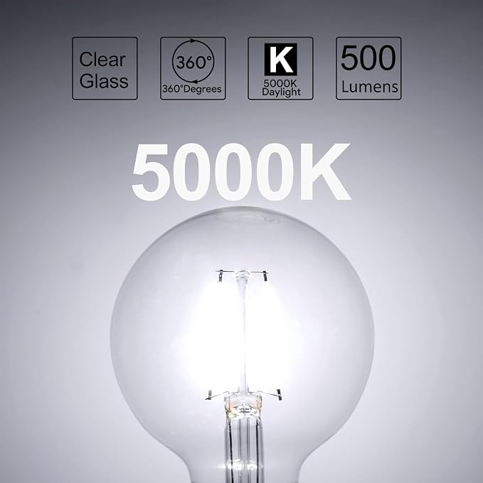 E ENERGETIC LIGHTING Dimmable LED Edison Light Bulb, G25 (G80) Globe Bulb, 60W Equivalent, 5000K Daylight, Christmas Light, E26 Standard Base, ETL Listed, 10-Pack